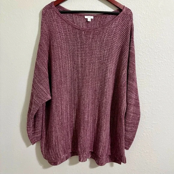 Pure Jill Sweater Women XL Mauve Textured Knit Cotton Blend Oversized Cozy - Picture 2 of 12